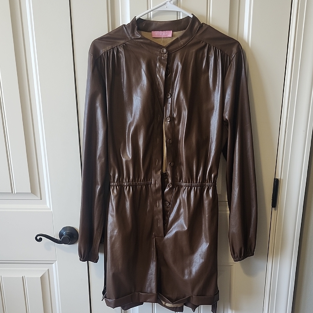 Brown Leather Women's Romper
